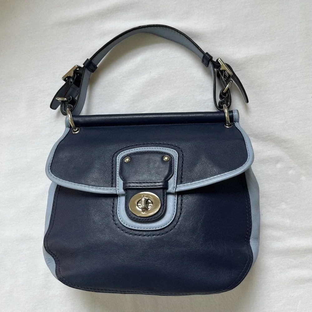 Coach Willis Archive Two Tone Navy Blue Leather Saddle Shoulder Bag 22409